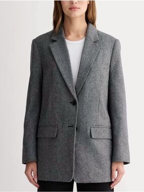 Everlane Wool Herringbone Blazer Grey Oversized Boyfriend Single Breasted Size 6